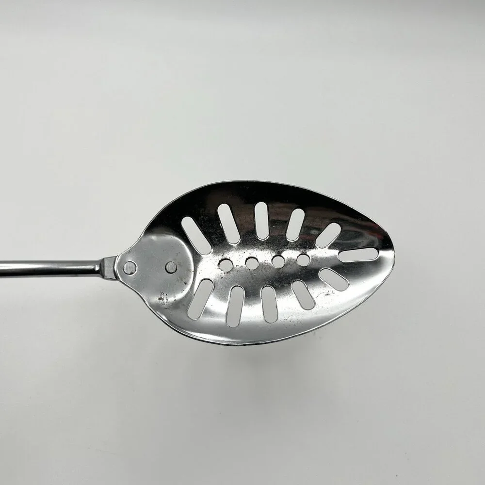 Vintage Foley Stainless Steel Slotted Serving Spoon Black Handle Mid Century